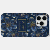 ネイビーゴールドiPhoneケース エレガントフラワー カスタムネーム Case-Mate iPhoneケース (裏面 (横))