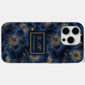 ネイビーゴールドiPhoneケース 豊かなモノグラム フラワーアクセント Case-Mate iPhoneケース (裏面 (横))