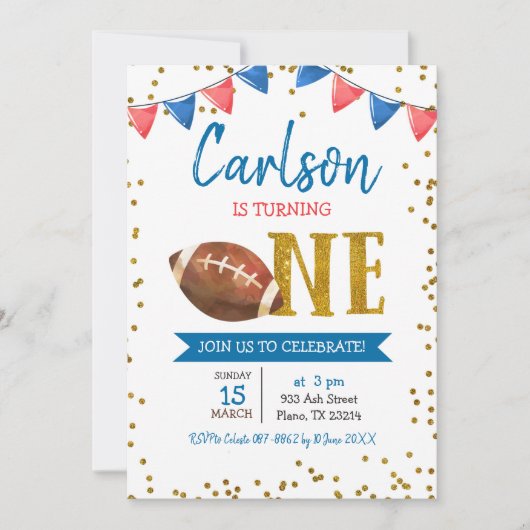 ネイビーサッカーゲームタイムキッドの誕生日招待状 招待状 (正面)