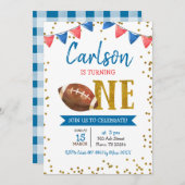 ネイビーサッカーゲームタイムキッドの誕生日招待状 招待状 (正面/裏面)