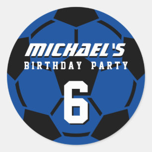 ネイビーサッカーボールスポーツ誕生日パーティステッカー ラウンドシール