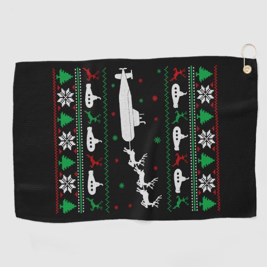 ネイビーサブマリーナー醜いクリスマスセーター ゴルフタオル (横)