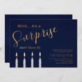 ネイビーサプライズ誕生日招待状エレガント-金ゴールド 招待状 (正面/裏面)