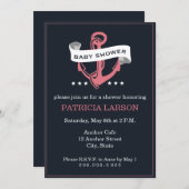 ネイビーサンゴいかりベビーシャワー招待状 招待状 (正面/裏面)