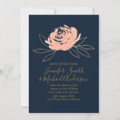 ネイビーサンゴバラ金ゴールド結婚式招待状 招待状 (正面)