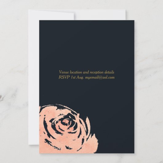 ネイビーサンゴバラ金ゴールド結婚式招待状 招待状 (裏面)