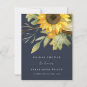 ネイビーサンフラワーウォーターカラーフローラブライダルシャワー 招待状 (正面)