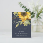 ネイビーサンフラワーウォーターカラーフローラブライダルシャワー 招待状 (スタンド正面)