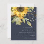 ネイビーサンフラワーウォーターカラーフローラブライダルシャワー 招待状 (裏面)