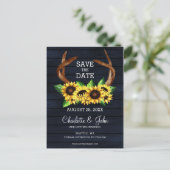 ネイビーサンフラワーズ〔雄ジカの〕枝角カントリーシ結婚ック 案内ポストカード (スタンド正面)