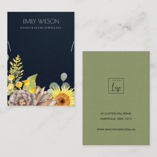 ネイビーサンフラワーパインフローラネックレスディスプレイロゴ 名刺 (正面/裏面)