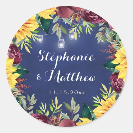 ネイビーサンフラワーメイソンジャースライツ結婚フローラ ラウンドシール (正面)