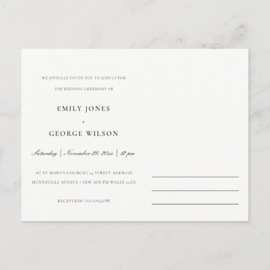 ネイビーサンフラワーユーカリプツパインコーン結婚フローラ インビテーションポストカード (裏面)