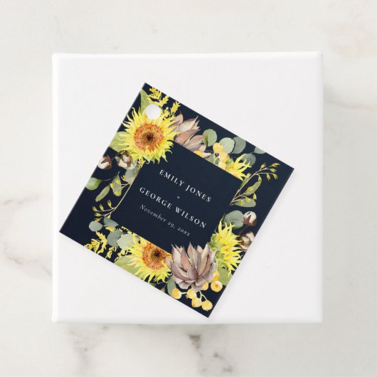 ネイビーサンフラワーユーカリプツパインコーン結婚フローラ フェイバータグ (インサイチュ)