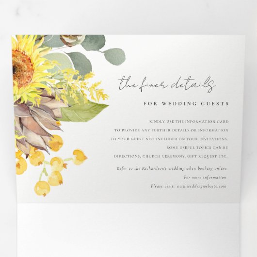 ネイビーサンフラワーユーカリ水彩植物結婚植物 三つ折り招待状 (内部最初)