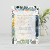 ネイビーサンフラワー秋フローラホワイト結婚ズ 招待状 (スタンド正面)