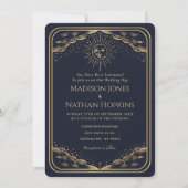 ネイビーサンムーンタロットカードヴィンテージウェディング招待状 招待状 (正面)