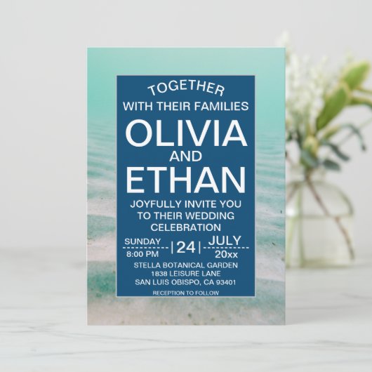 ネイビーザシーヒトデターコイズ結婚 招待状 (スタンド正面)