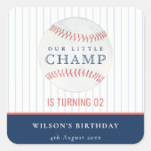 ネイビーザリトルチャンプ野球任意の年齢誕生日 スクエアシール (正面)