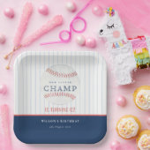 ネイビーザリトルチャンプ野球任意の年齢誕生日 ペーパープレート (パーティー)