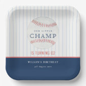 ネイビーザリトルチャンプ野球任意の年齢誕生日 ペーパープレート (正面)
