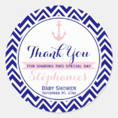 ネイビーシェブロンとベビーピンクベビー航海のブシャワー ラウンドシール (正面)