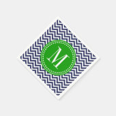 ネイビーシェブロンジグザグモノグラムパーソナライズされた スタンダードカクテルナプキン (角)