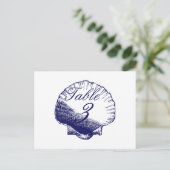 ネイビーシェルビーチ結婚式テーブル番号カード ポストカード (スタンド正面)