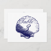 ネイビーシェルビーチ結婚式テーブル番号カード ポストカード (正面/裏面)