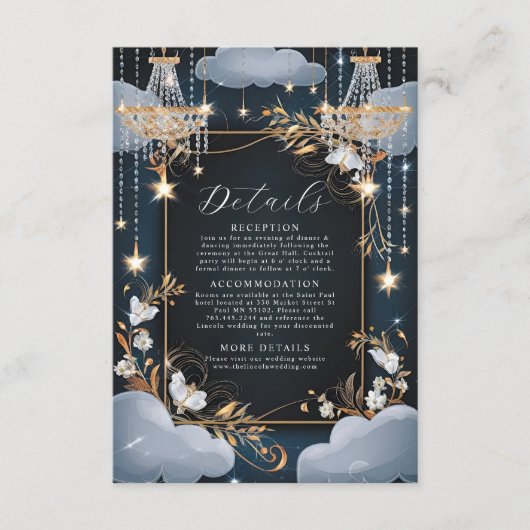 ネイビーシックゴールデンシャンデリア結婚ズ エンクロージャーカード (正面)