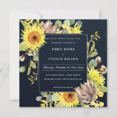 ネイビーシックサンフラワーユーカリプツパインフローラ結婚ズ 招待状 (正面)