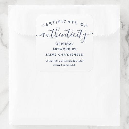 ネイビーシックスクリプト真正性証明書 スクエアシール (バッグ)