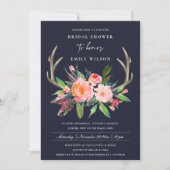 ネイビーシックボホ赤面アントラーフローラブライダルシャワー 招待状 (正面)