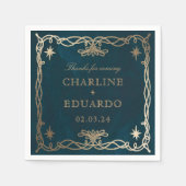ネイビーシナファンタジー金ゴールド結婚アイビー スタンダードカクテルナプキン (正面)