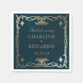 ネイビーシナファンタジー金ゴールド結婚アイビー スタンダードカクテルナプキン