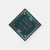 ネイビーシナファンタジー金ゴールド結婚アイビー スタンダードカクテルナプキン (角)