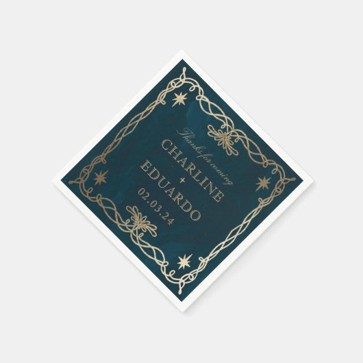 ネイビーシナファンタジー金ゴールド結婚アイビー スタンダードカクテルナプキン (角)