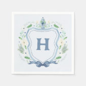 ネイビーシノイセリークレストモノグラムナプキン スタンダードカクテルナプキン (正面)