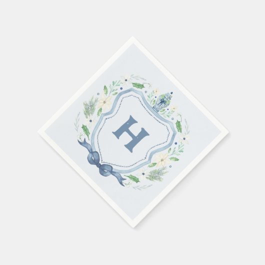 ネイビーシノイセリークレストモノグラムナプキン スタンダードカクテルナプキン (角)