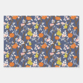 ネイビーシノワズリーの鳥とパゴダ ラッピングペーパーシート (正面)