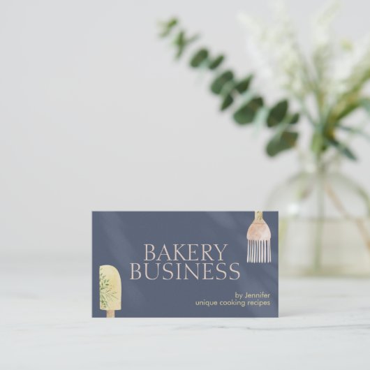 ネイビーシャドー生地スプーンへらシェフベイク 名刺 (スタンド正面)