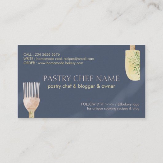 ネイビーシャドー生地スプーンへらシェフベイク 名刺 (裏面)