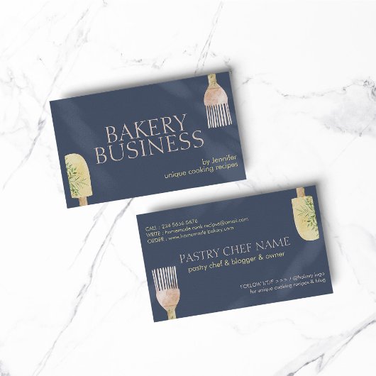 ネイビーシャドー生地スプーンへらシェフベイク 名刺