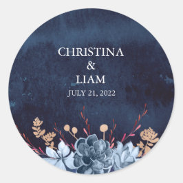 ネイビーシャルボード結婚フローラのステッカー ラウンドシール