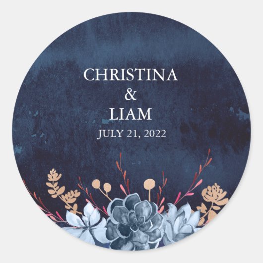 ネイビーシャルボード結婚フローラのステッカー ラウンドシール (正面)