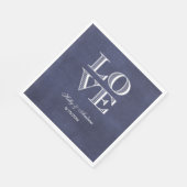 ネイビーシャルボード背景、ホワイトLOVEナプキンス スタンダードランチョンナプキン (角)