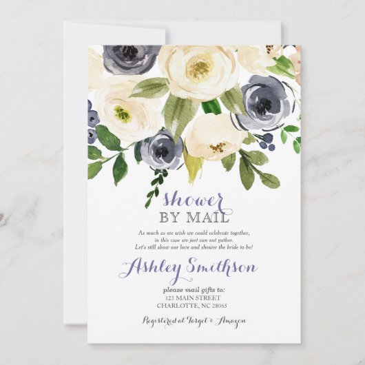 ネイビーシャワーバイメールブライダルシャワー 招待状 (正面)