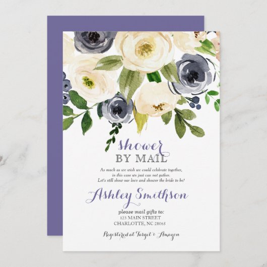 ネイビーシャワーバイメールブライダルシャワー 招待状 (正面/裏面)