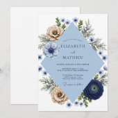 ネイビーシャンパンアネモネウェディング 招待状 (正面/裏面)