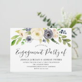 ネイビーシャンパンウォーターカラーフラワーズ婚約パーティ 招待状 (スタンド正面)